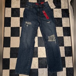 Guess Womens Distressed Straight Leg Dark Blue Jeans- New NWT